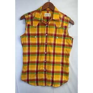 Ralph Lauren Denim & Supply Plaid Snap Shirt S Altered Sleeveless Cotton Top